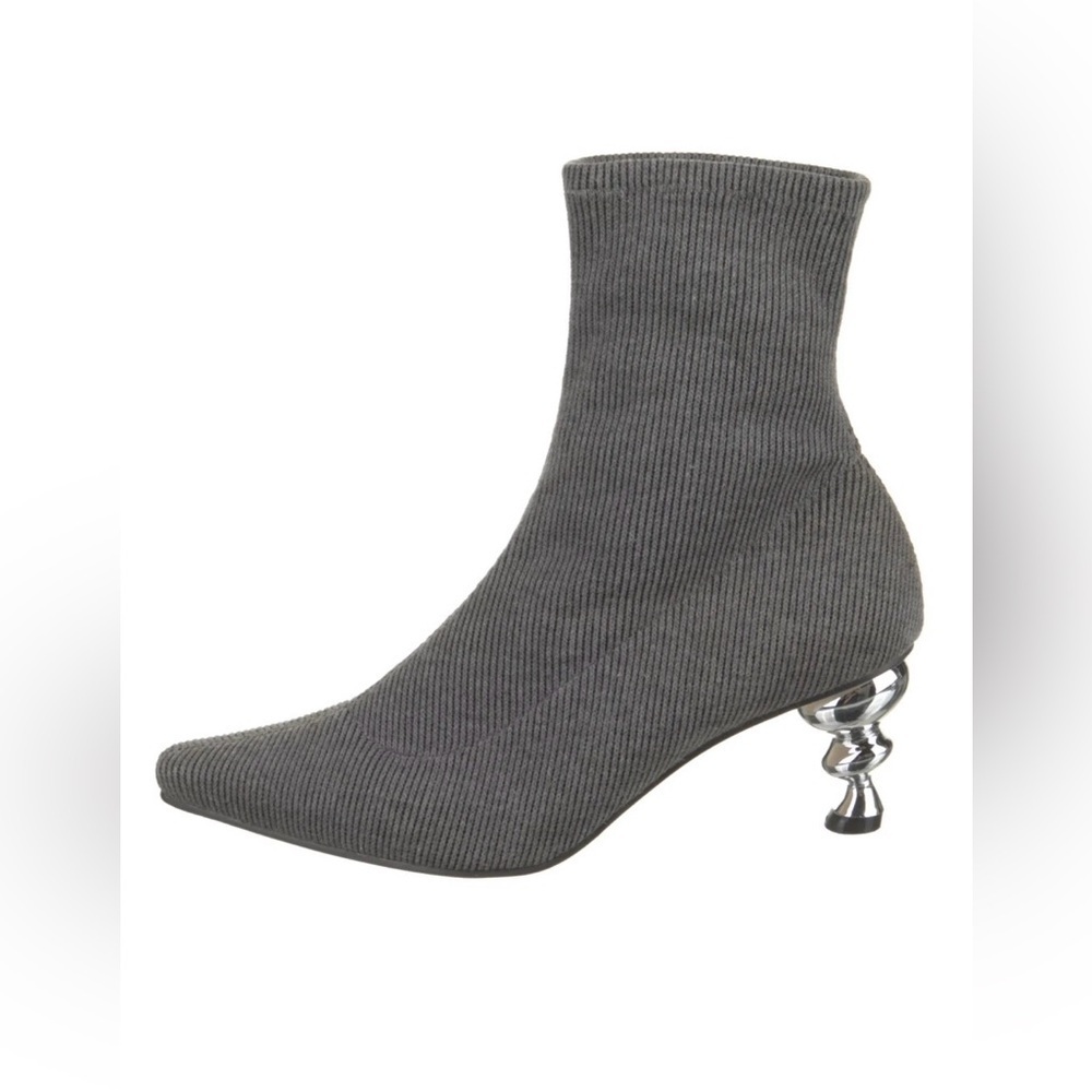 Yuul Yie- Natural Jane Sock Boots in Grey with Silver Heel. Size 39